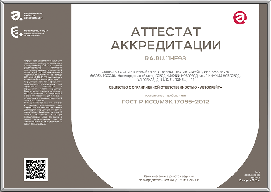 АТТЕСТАТ АККРЕДИТАЦИИ
